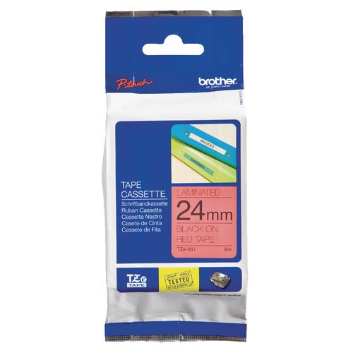 Labeltape brother tze451 zwart, rood 24mmx8m