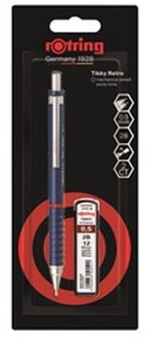 Rotring tikky retro vulpotloodset | grafiet 2b, 0,5 mm | blauwe huls | lichtgewicht met comfortabele golvende grip