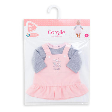 Corolle poppenjurk met shirt - babypop kleding 36cm roze grijs.