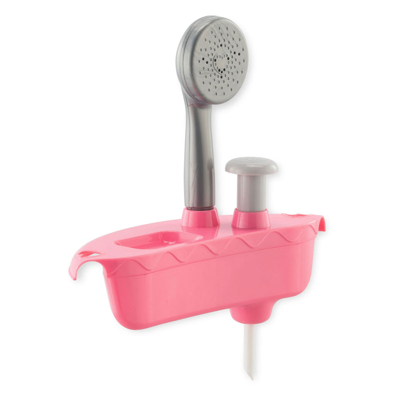 Load image into Gallery viewer, Corolle poppenbad badkuip roze met douche en badeend speelgoed.

