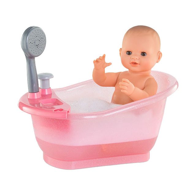 Load image into Gallery viewer, Corolle poppenbad badkuip roze met douche en badeend speelgoed.
