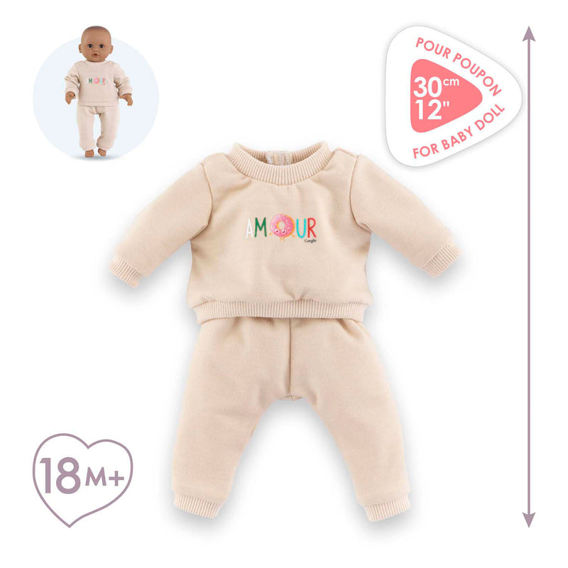 Load image into Gallery viewer, Corolle poppen trainingspak beige voor babypop 30cm klittenband.
