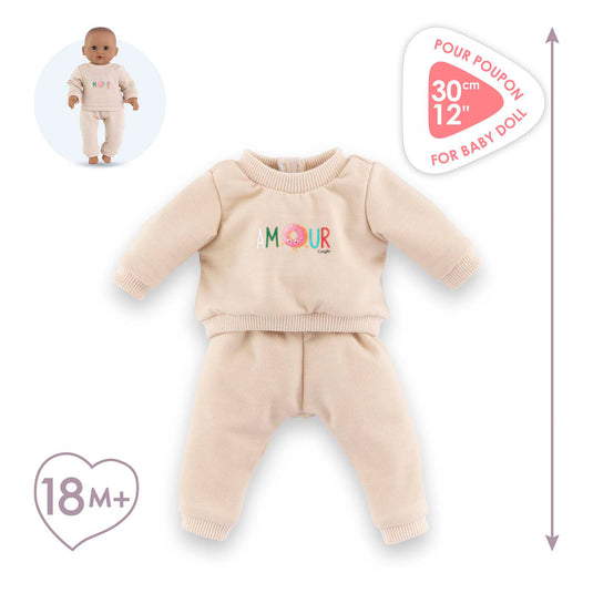 Corolle poppen trainingspak beige voor babypop 30cm klittenband.