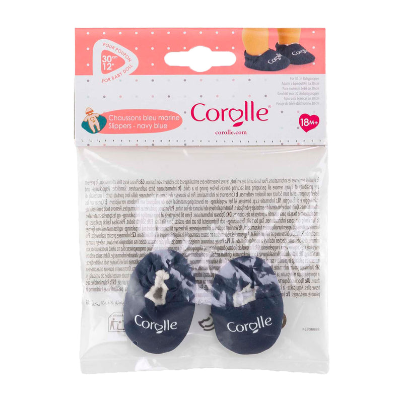 Load image into Gallery viewer, Corolle babypop slippers marineblauw - poppenkleding 30cm.

