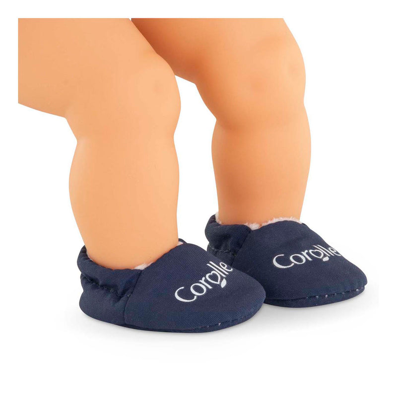 Load image into Gallery viewer, Corolle babypop slippers marineblauw - poppenkleding 30cm.
