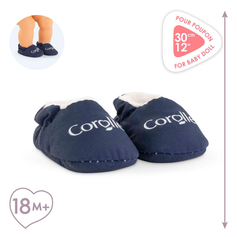 Load image into Gallery viewer, Corolle babypop slippers marineblauw - poppenkleding 30cm.
