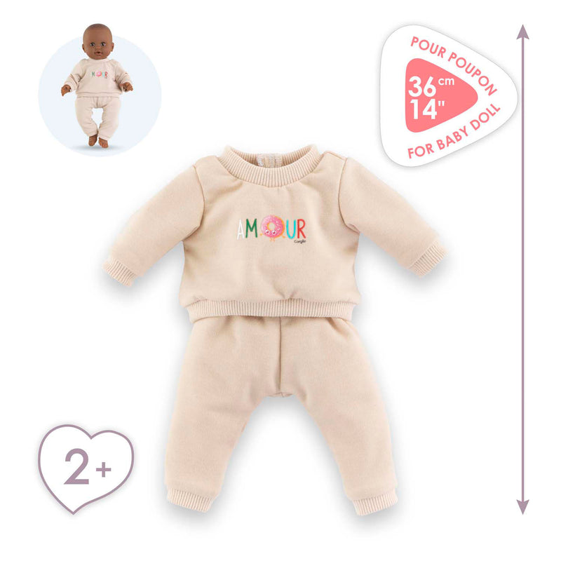 Load image into Gallery viewer, Corolle babypop trainingspak beige 36cm poppenkleding outfit.
