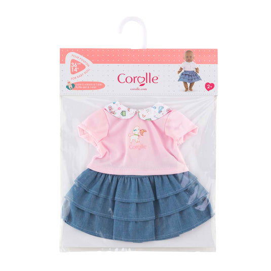 Corolle rok met ruches en t-shirt voor babypop, 36cm.