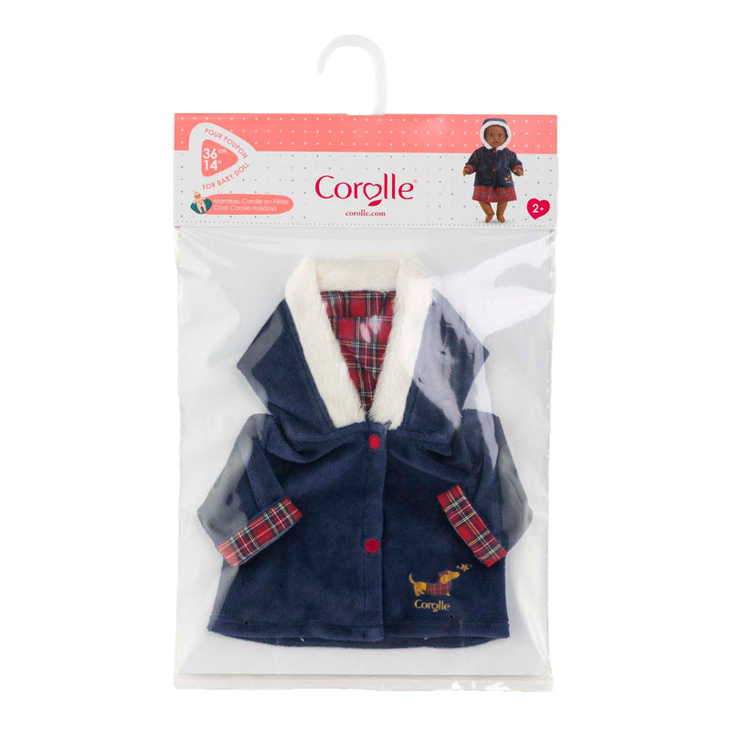 Load image into Gallery viewer, Corolle babypop winterjas - donkerblauw, bontkraag, 36cm poppen.
