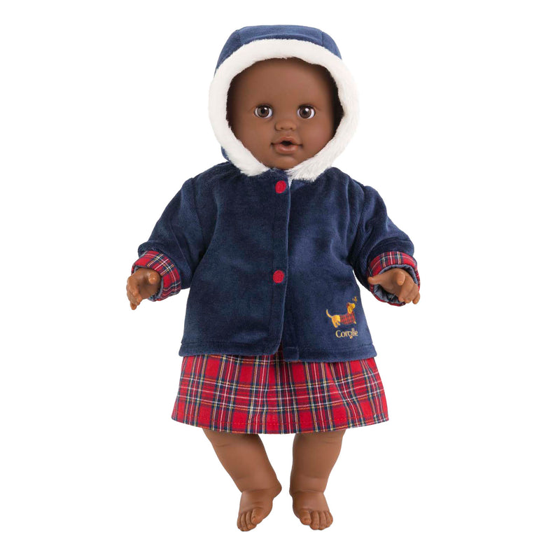 Load image into Gallery viewer, Corolle babypop winterjas - donkerblauw, bontkraag, 36cm poppen.
