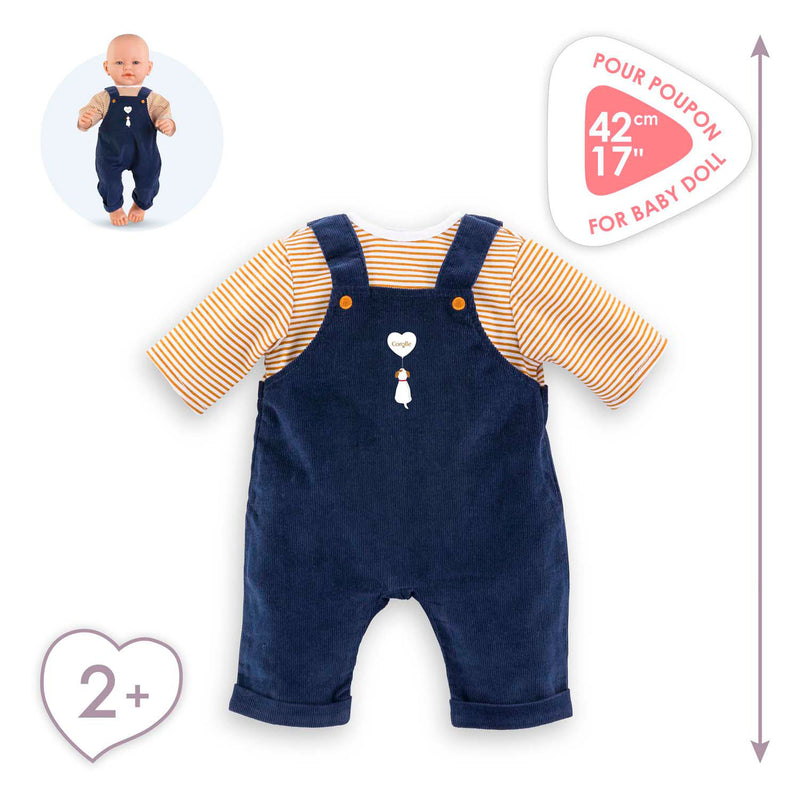 Load image into Gallery viewer, Corolle t-shirt en marineblauw overall voor babypop, 42cm
