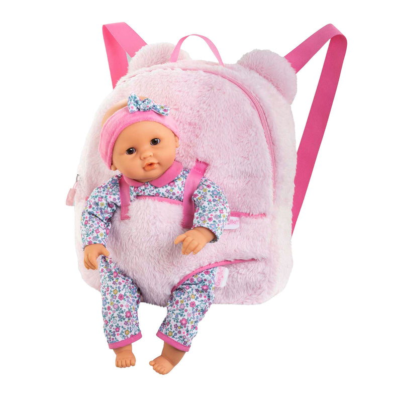 Load image into Gallery viewer, Corolle poppen draagrugzak roze pluche 30cm babypop accessoire.
