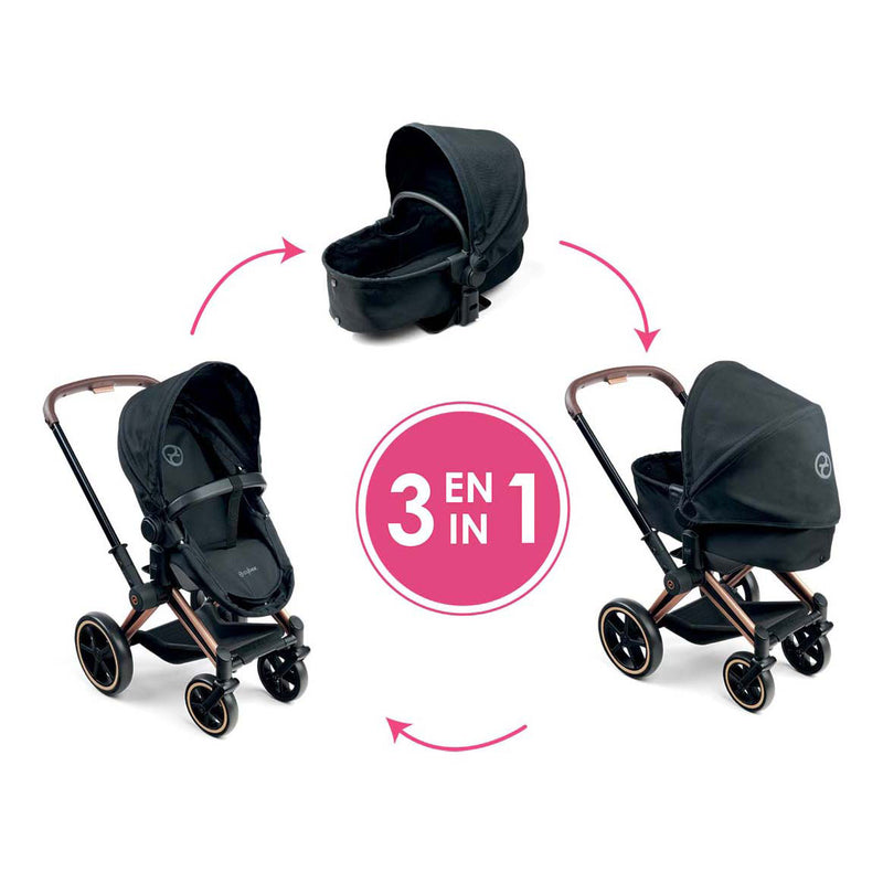 Load image into Gallery viewer, Corolle zwarte poppenwagen 3 in 1 voor babypop van 36-42cm
