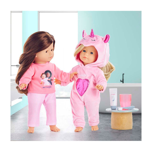 Corolle roze eenhoorn pyjama voor poppen van 36cm, 2dlg.