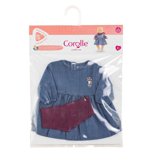 Corolle poppen jeansjurk met sjaal - babypop kleding 36cm denim.