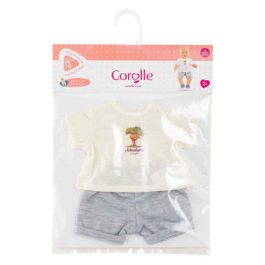 Corolle poppenoutfit t-shirt en korte broek babypop 36cm grijs.