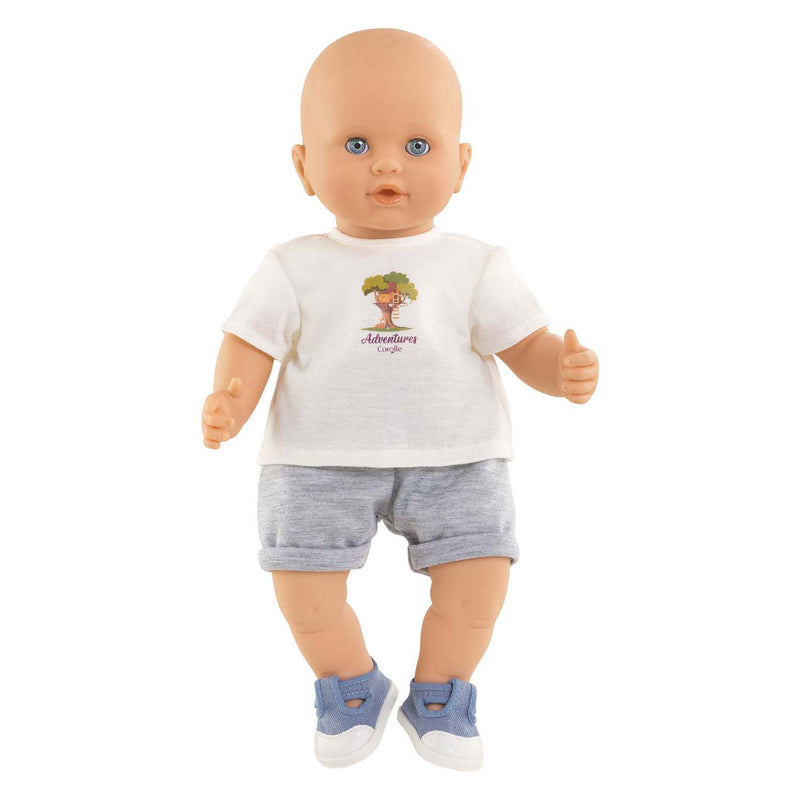 Load image into Gallery viewer, Corolle poppenoutfit t-shirt en korte broek babypop 36cm grijs.
