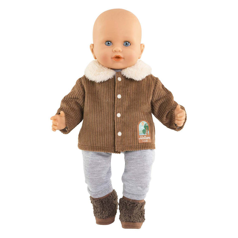 Load image into Gallery viewer, Corolle poppenjasje velours kleine ontdekker 36cm bruin fleece natuurprint.
