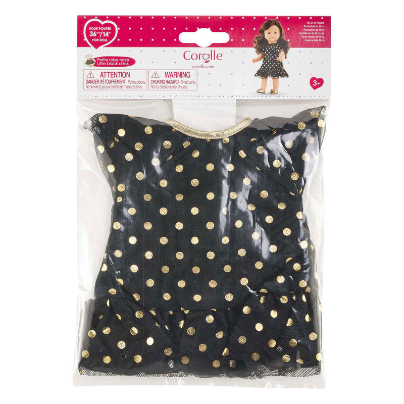 Load image into Gallery viewer, Corolle ma zwarte popppenjurk met gouden stippen - 36cm
