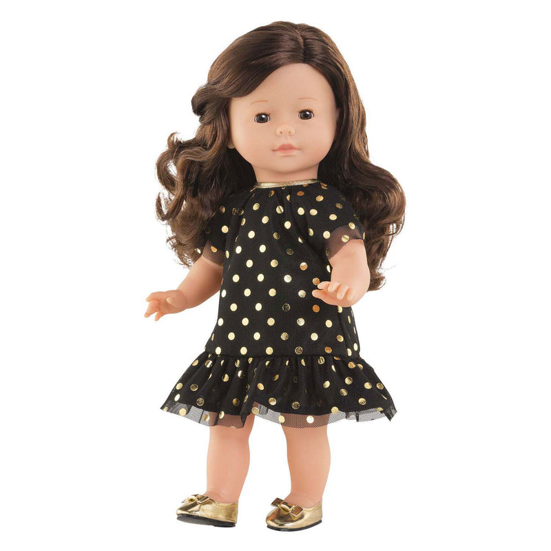 Load image into Gallery viewer, Corolle ma zwarte popppenjurk met gouden stippen - 36cm
