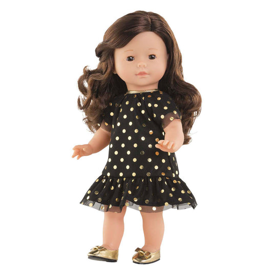 Corolle ma zwarte popppenjurk met gouden stippen - 36cm