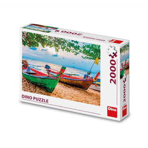 Dinotoys dino puzzel vissersboot aangemeerd op strand - 2000 stukjes