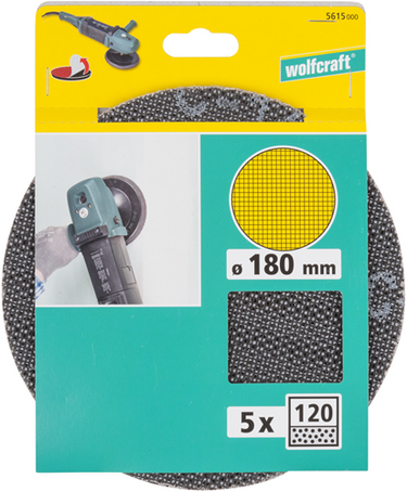 Wolfcraft - zelfhechtend slijprooster voor gipsplaten - 180mm - korrel 120 - 5 stuks - schuurpapier - 5615000