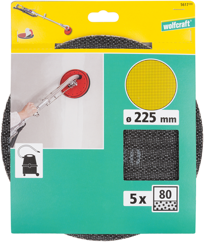 Load image into Gallery viewer, Wolfcraft schuurschijven stramien | sic | k80 | ø225mm | 5 stuks - 5617000
