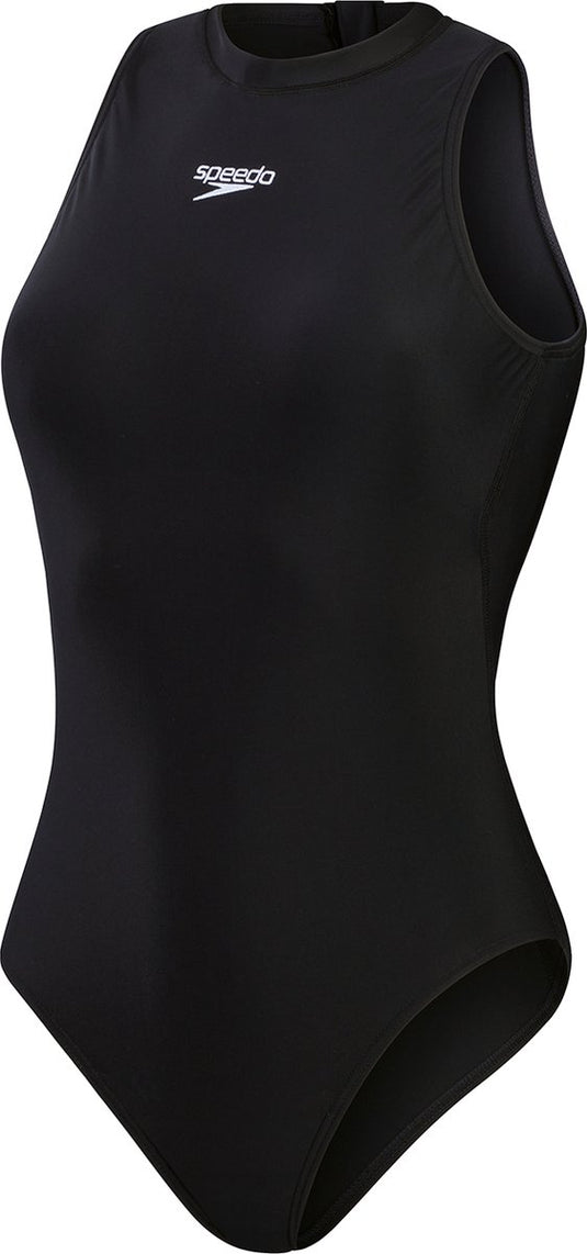 Speedo enduraflex hydrasuit dames sportbadpak - badpak dames met hoge bedekking - zwempak dames met borstvoering - sportbadpak dames met ritssluiting - zwart - 34