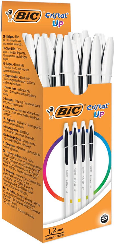 Bic cristal up balpennen - zwart - doos van 20 stuks - medium punt 1,2 mm