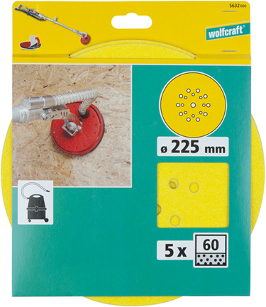 Wolfcraft hechtschuurschijven | korund | k60 | ø225mm | 5 stuks - 5632000