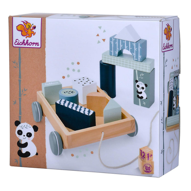 Load image into Gallery viewer, Eichhorn houten blokkenwagen panda
