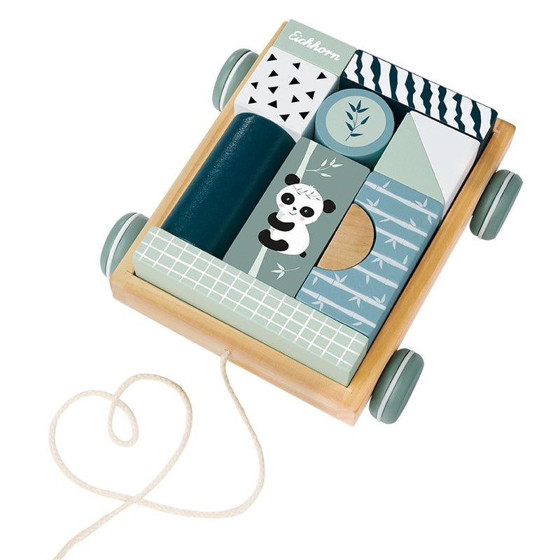 Load image into Gallery viewer, Eichhorn houten blokkenwagen panda
