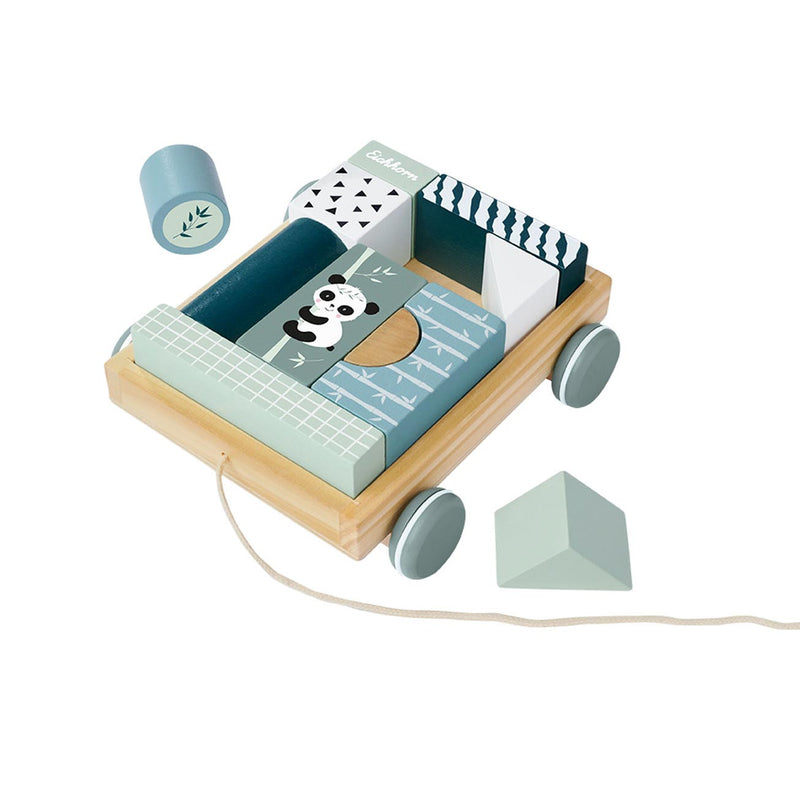 Load image into Gallery viewer, Eichhorn houten blokkenwagen panda
