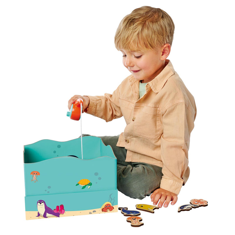 Load image into Gallery viewer, Simba houten visspel educatief speelgoed aquarium magneet hengel 19-delig.
