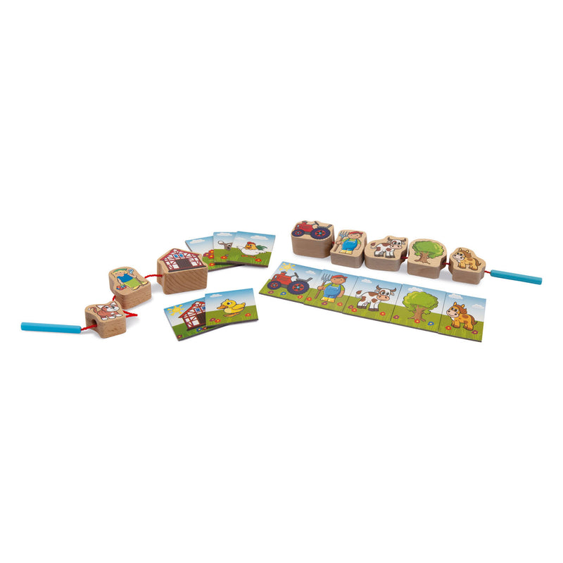 Load image into Gallery viewer, Janod houten rijgspel educatief speelgoed 13-delig multi kleuren.
