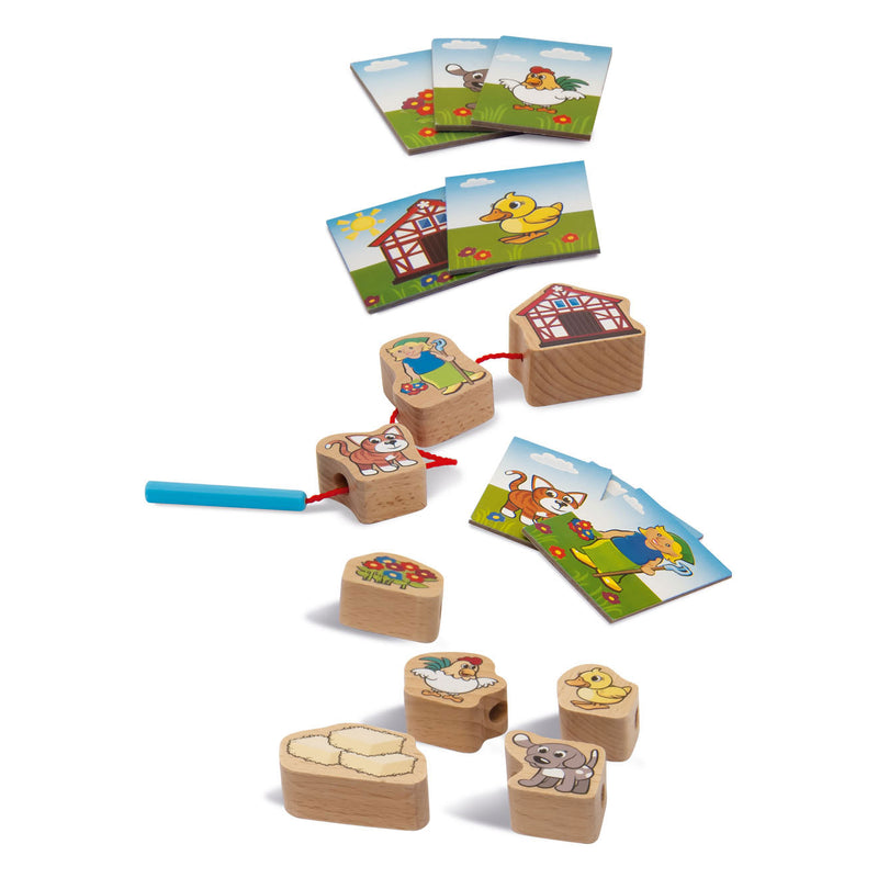 Load image into Gallery viewer, Janod houten rijgspel educatief speelgoed 13-delig multi kleuren.
