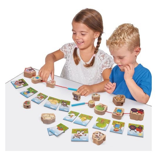 Janod houten rijgspel educatief speelgoed 13-delig multi kleuren.