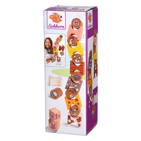 Eichhorn houten stapelspel boerderijdieren, 14dlg.