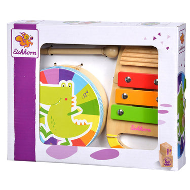 Eichhorn houten trommel en xylofoon muziekset, 3dlg.