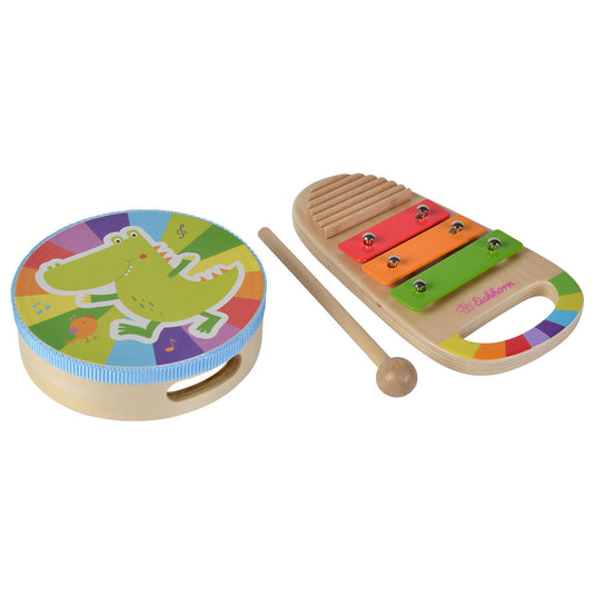 Eichhorn houten trommel en xylofoon muziekset, 3dlg.