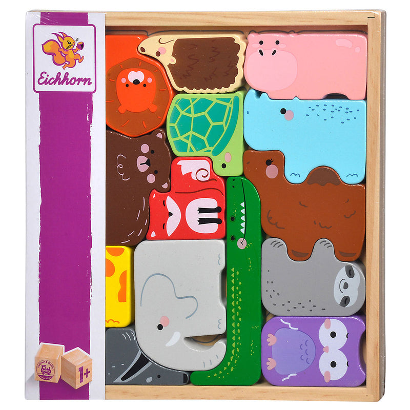 Load image into Gallery viewer, Eichhorn houten dieren vormen in houten box, 14dlg.
