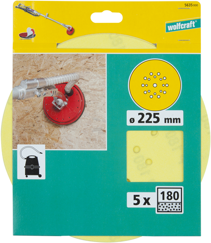 Wolfcraft hechtschuurschijven | korund | k180 | ø225mm | 5 stuks - 5635000