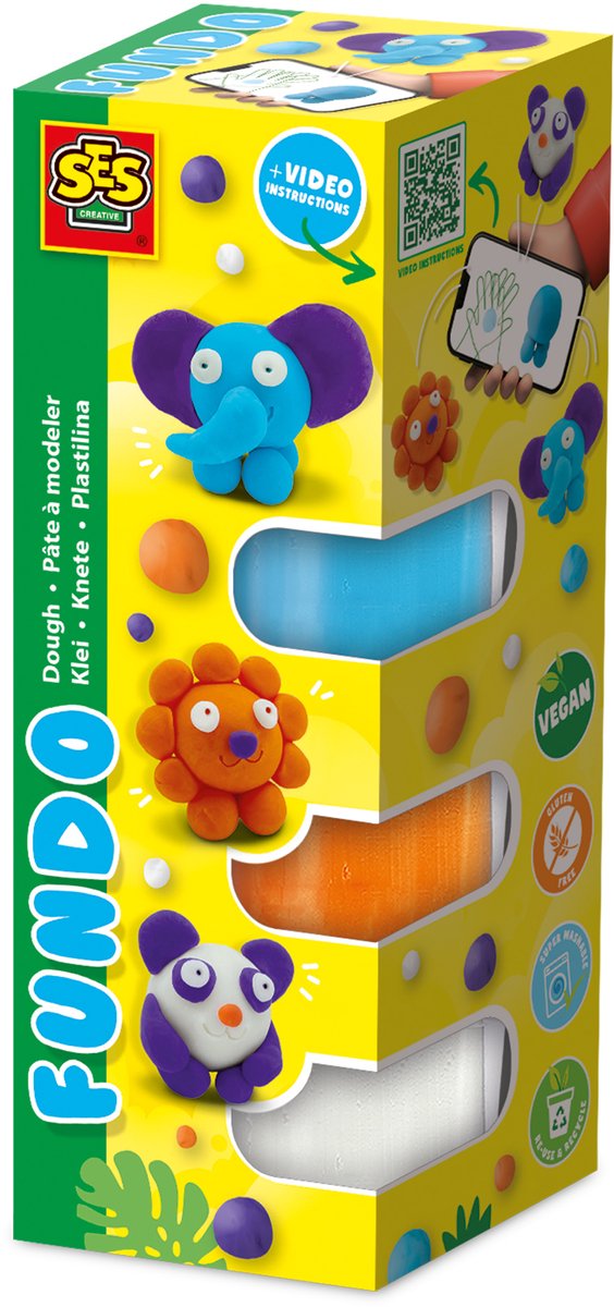 Load image into Gallery viewer, Ses creative ses fundo klei - wilde dieren - 4 kleipotjes
