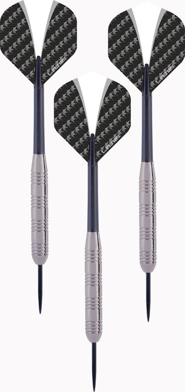 Engelhart darts tungsten look set 23 g – 3 steeltip dartpijlen – tungsten look barrel – nylon shaft – wit zwarte flight – inclusief etui – longfield