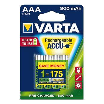 Varta oplaadbare mini penlite batterij aaa 800 mah nimh 1.2v 4 stuks op kaart