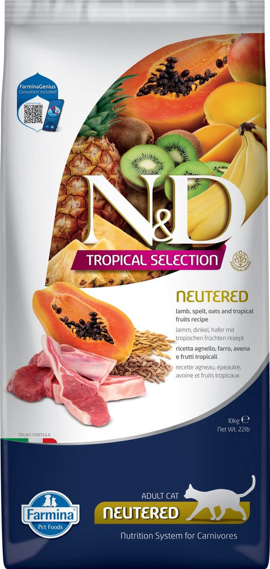 N d tropical voeding voor de gecastreerde kat lam 10 kg