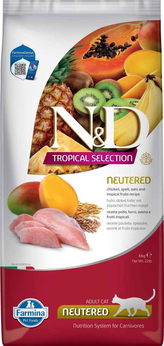 N d tropical voeding voor de gecastreerde kat kip 10 kg