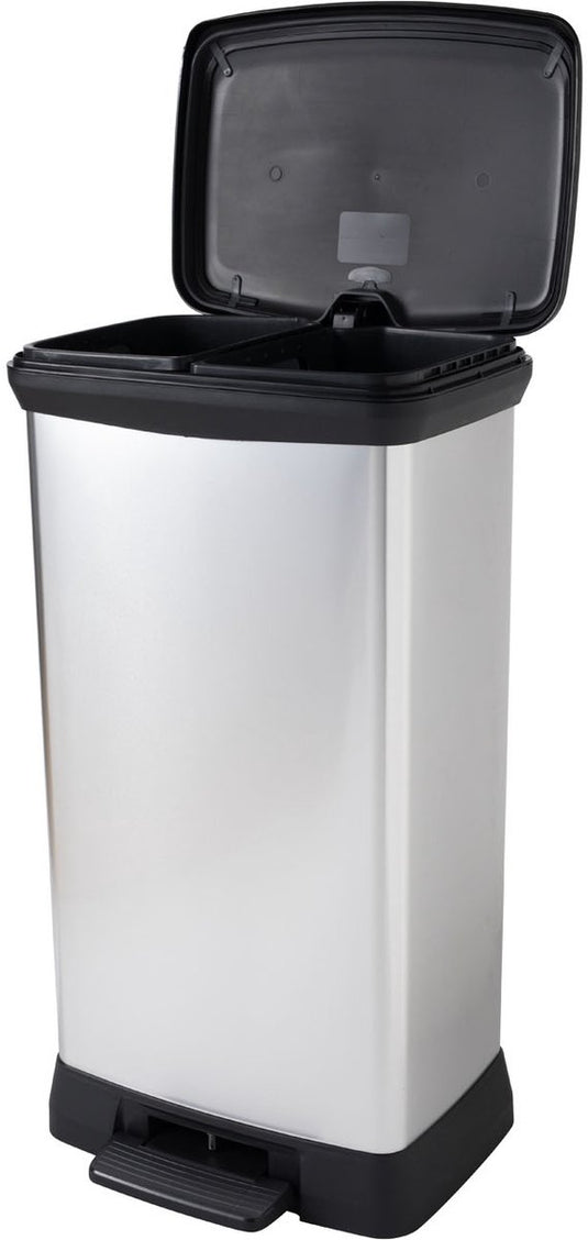Curver decobin duo prullenbak - 23l+23l - rechthoekig - metallic