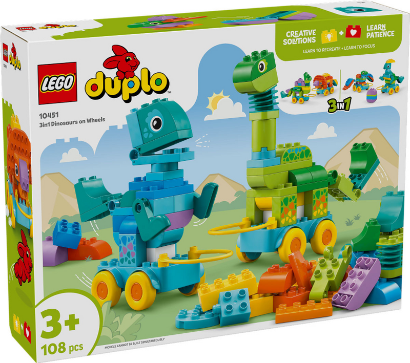Load image into Gallery viewer, Lego duplo 3-in-1 dinosaurussen op wielen leerzaam speelgoed voor peuters met 6 figuren 10451
